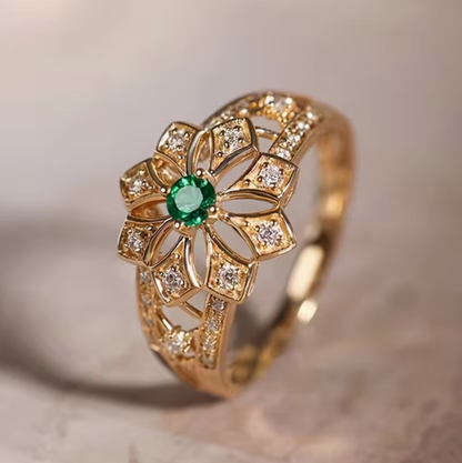 Eternal Emerald Blossom Ring