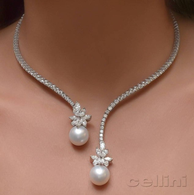 Open Design Round Pearl Sapphire Necklace