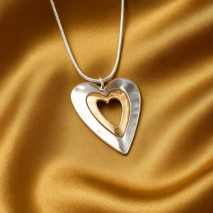 Luxe Two-Tone Heart Pendant Necklace