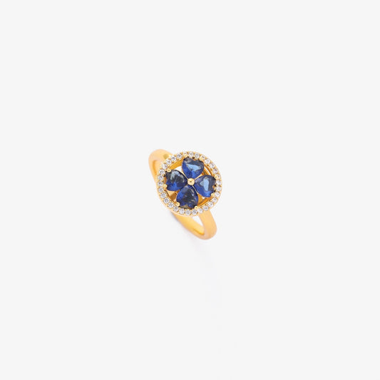 Gold Sapphire Floral Ring