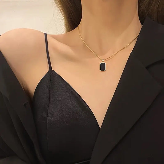 Black Titanium Square Minimalist Pendant Necklace Elite