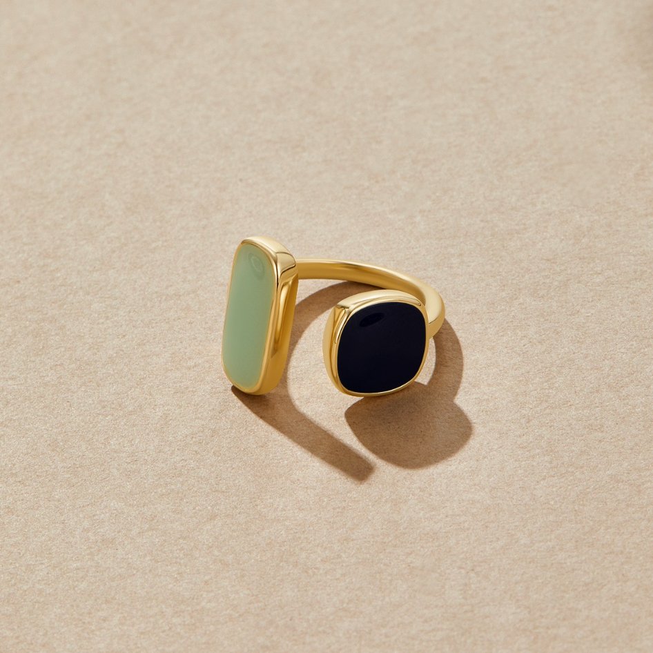 Gold Dual Stone Open Ring
