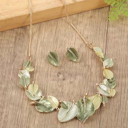 Verdant Leaf Symphony Necklace & Earring Set