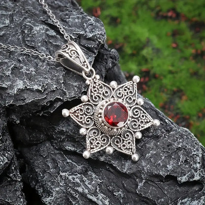 Silver Ruby Star Pendant Necklace