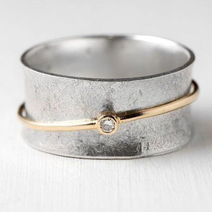 Vintage Silver Open Band Ring with Gold Sphere