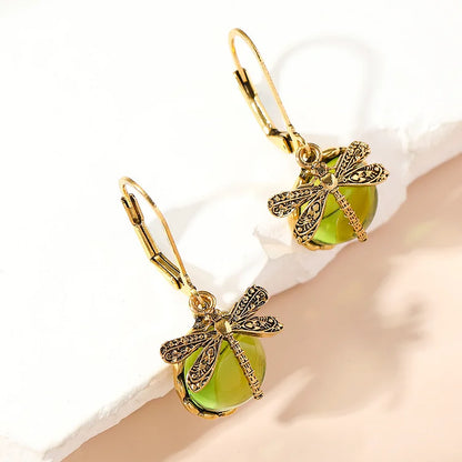 Spherical Dragonfly Earrings in Antique Silver