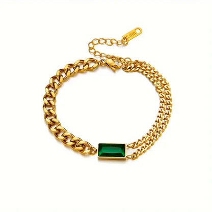 Gold Emerald Bar Chain Bracelet