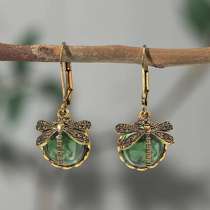 Spherical Dragonfly Earrings in Antique Silver