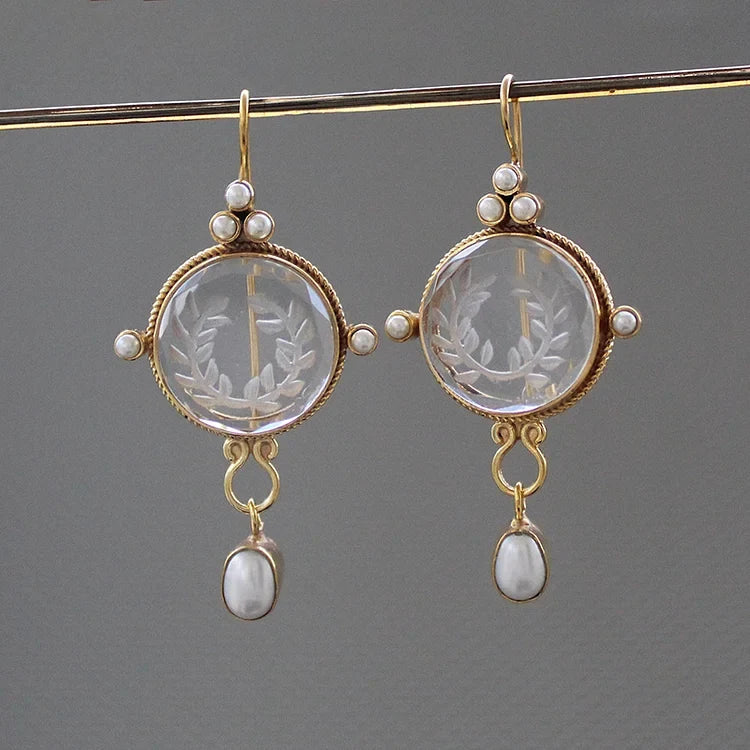Vintage Round Grey & Pearl Earrings