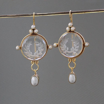 Vintage Round Grey & Pearl Earrings
