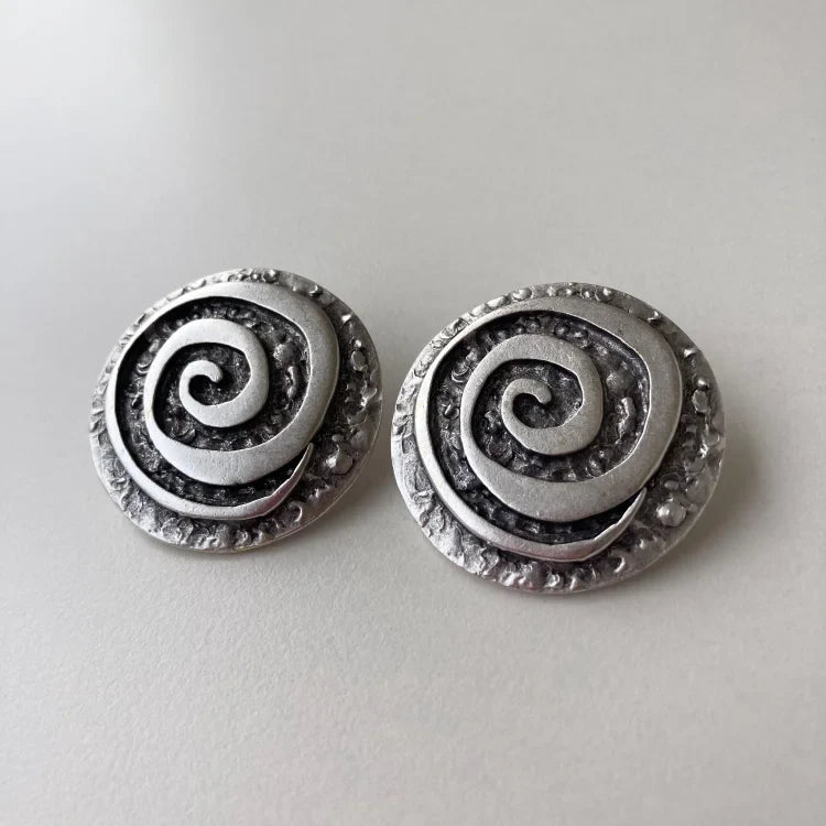 Vintage Bohemian Silver Spiral Earrings