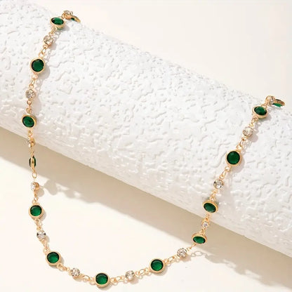 Gold Emerald Station Necklace