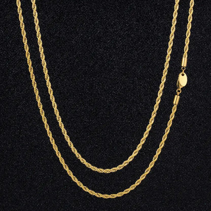 Men's Gold Plated Rope Chain Necklace – 3mm Stainless Steel