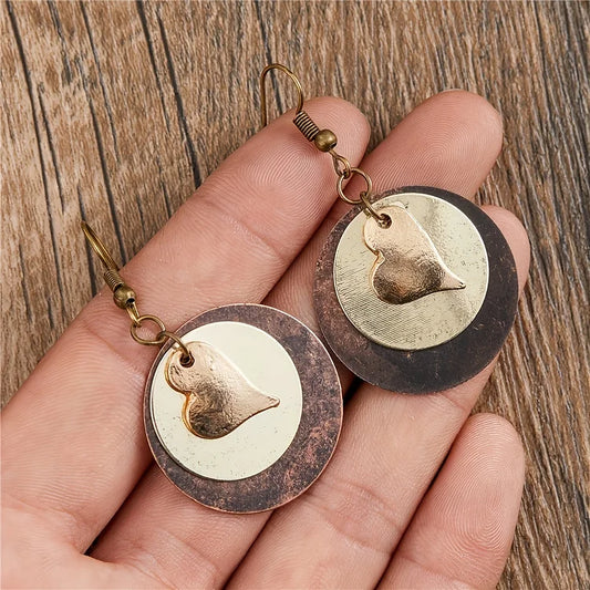 Vintage Bohemian Multilayer Love Heart Round Dangle Earrings
