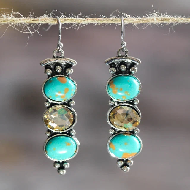 Vintage Natural Turquoise Stone Drop Earrings
