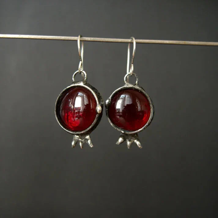 Vintage Earrings with Inlaid Red Crystal