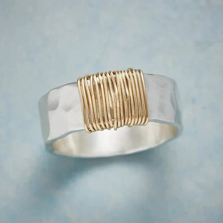 Dual-Tone Golden Thread Silver Ring