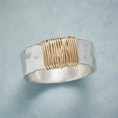 Dual-Tone Golden Thread Silver Ring