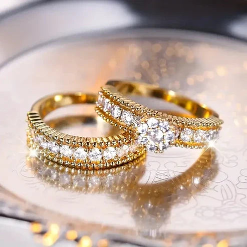 Bright Zirconia Golden Ring Set