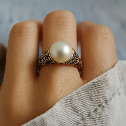 Gold Filigree Pearl Ring