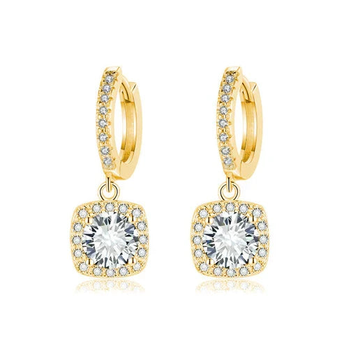 Square Halo Moissanite Drop Earrings