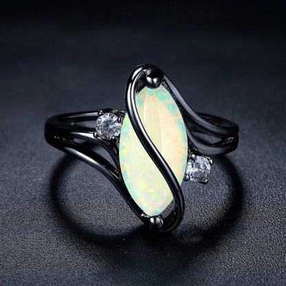 Classic Vintage Black Silver Opal Ring